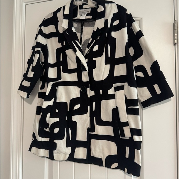 ELLIOTT LAUREN Black/white Jacket/coat Button Side Pockets 3/4 Sleeves Small 4 - Picture 1 of 5